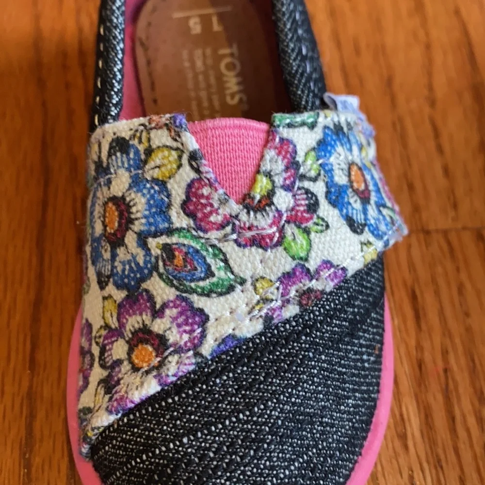 Toms Kids Floral Denim Slip-On Shoes - Pink, Blue, Black